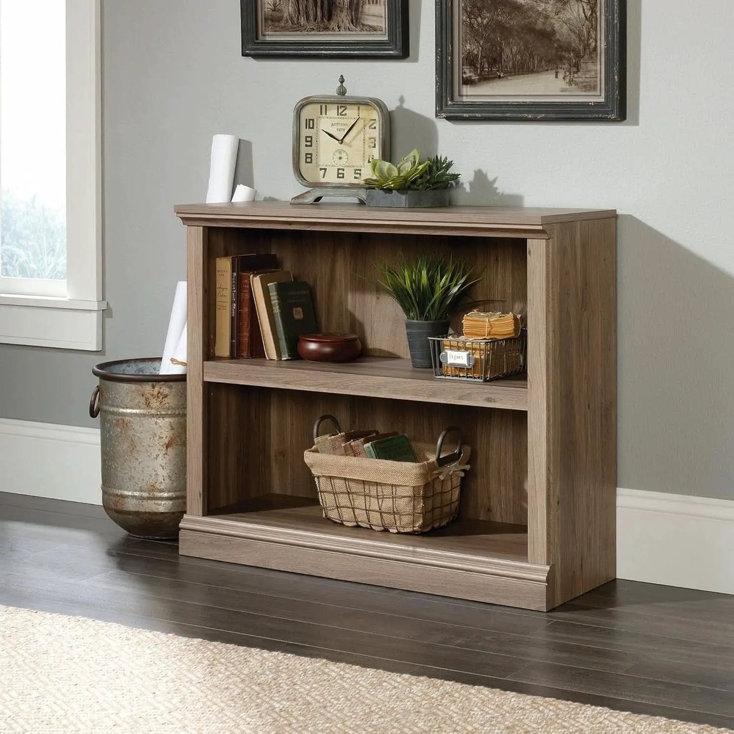Two Tier Wooden Bookcase Salt Oak Multipurpose Bookshelf For Home Office And Living Room from PriceLows™