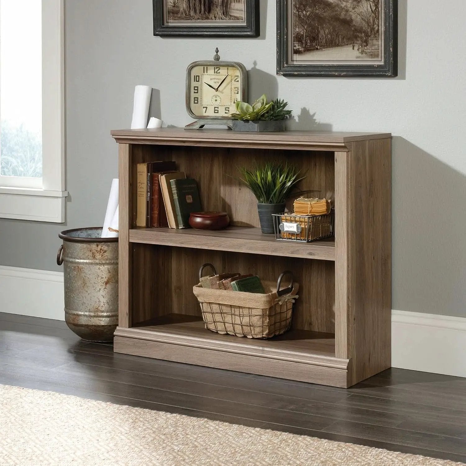 Two Tier Wooden Bookcase Salt Oak Multipurpose Bookshelf For Home Office And Living Room from PriceLows™