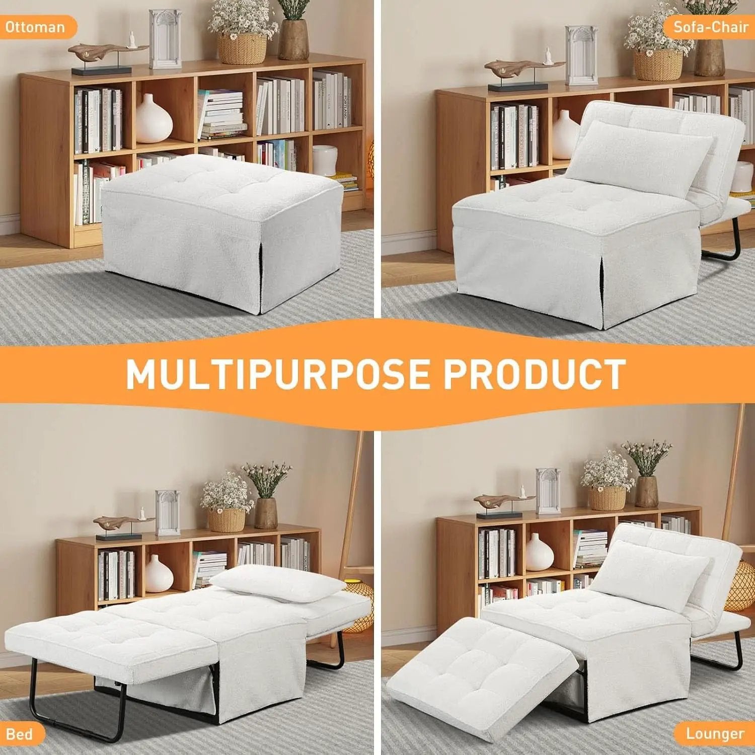 Beige Convertible Sofa Bed With Adjustable Backrest from PriceLows™