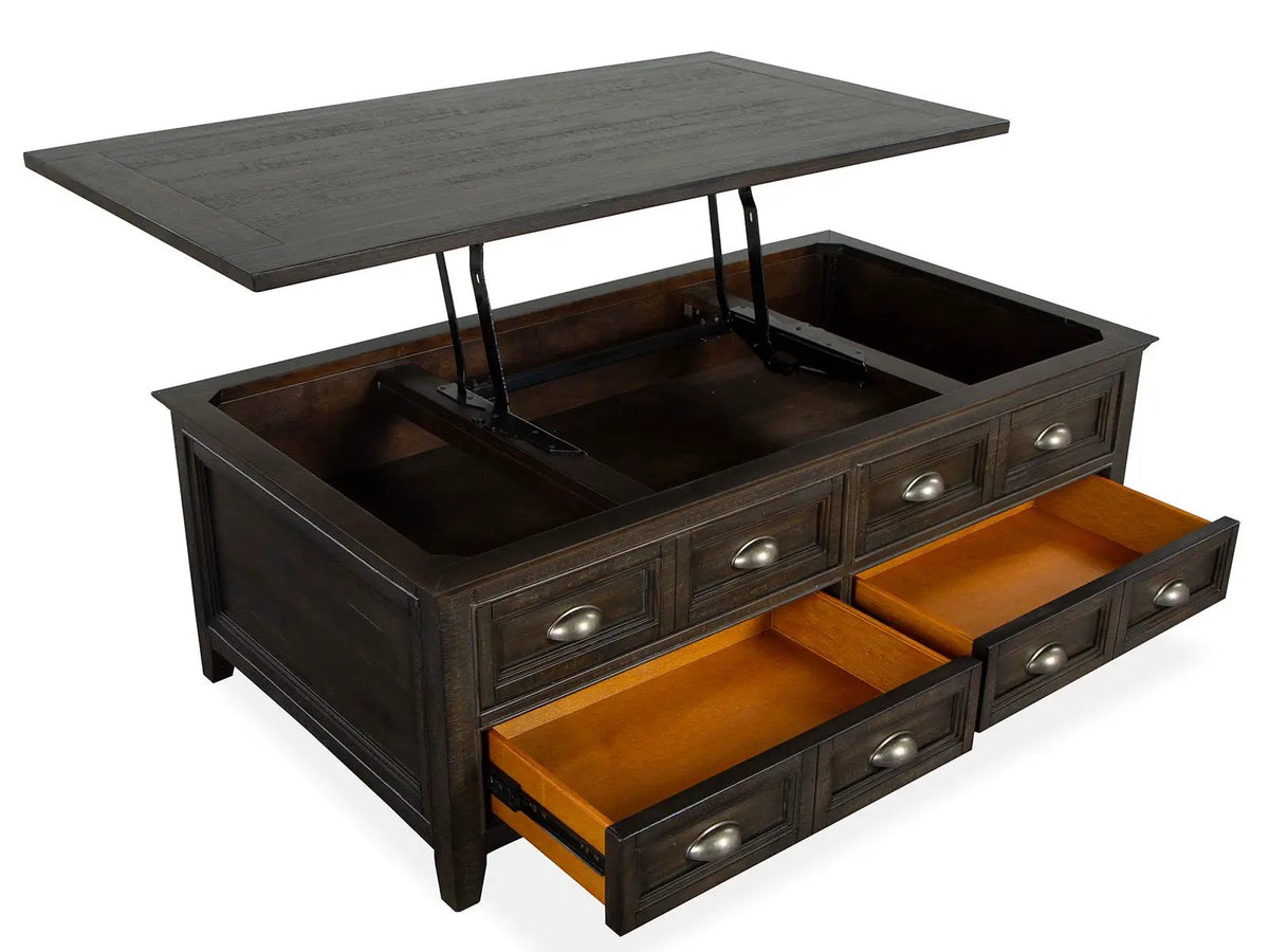 Westley Falls Lift Top Cocktail Table | Graphite | Storage With Casters | Pine Veneer