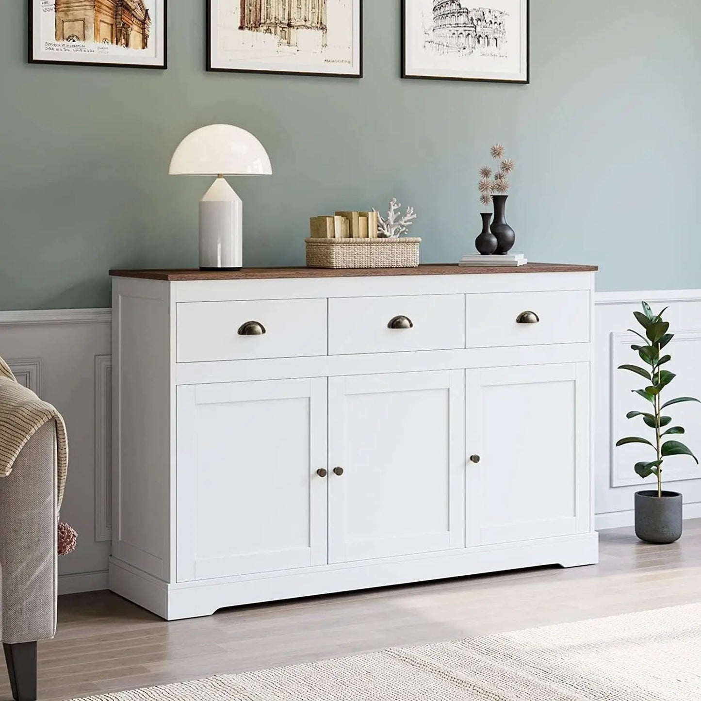 Farmhouse Buffet Cabinet With Adjustable Shelves 53 Inch Length from PriceLows™