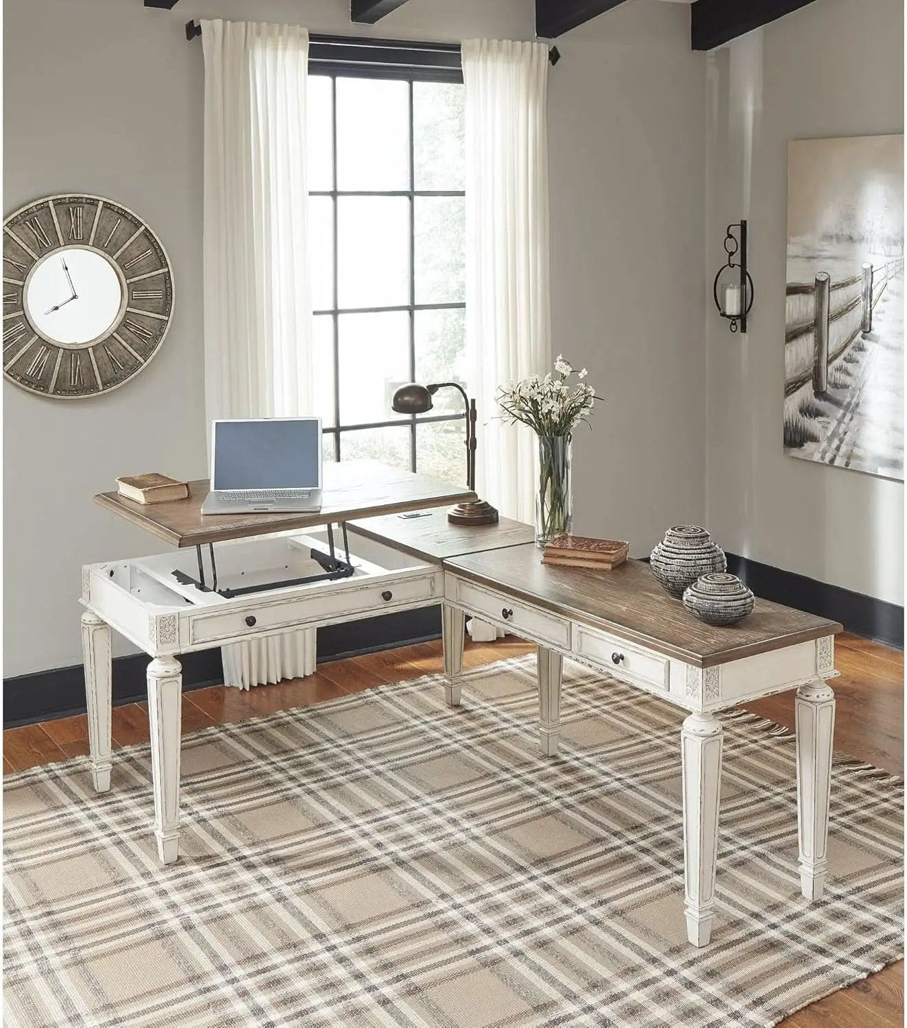 Realyn French Country 60 Inch Lift Top Desk USB Charging from PriceLows™