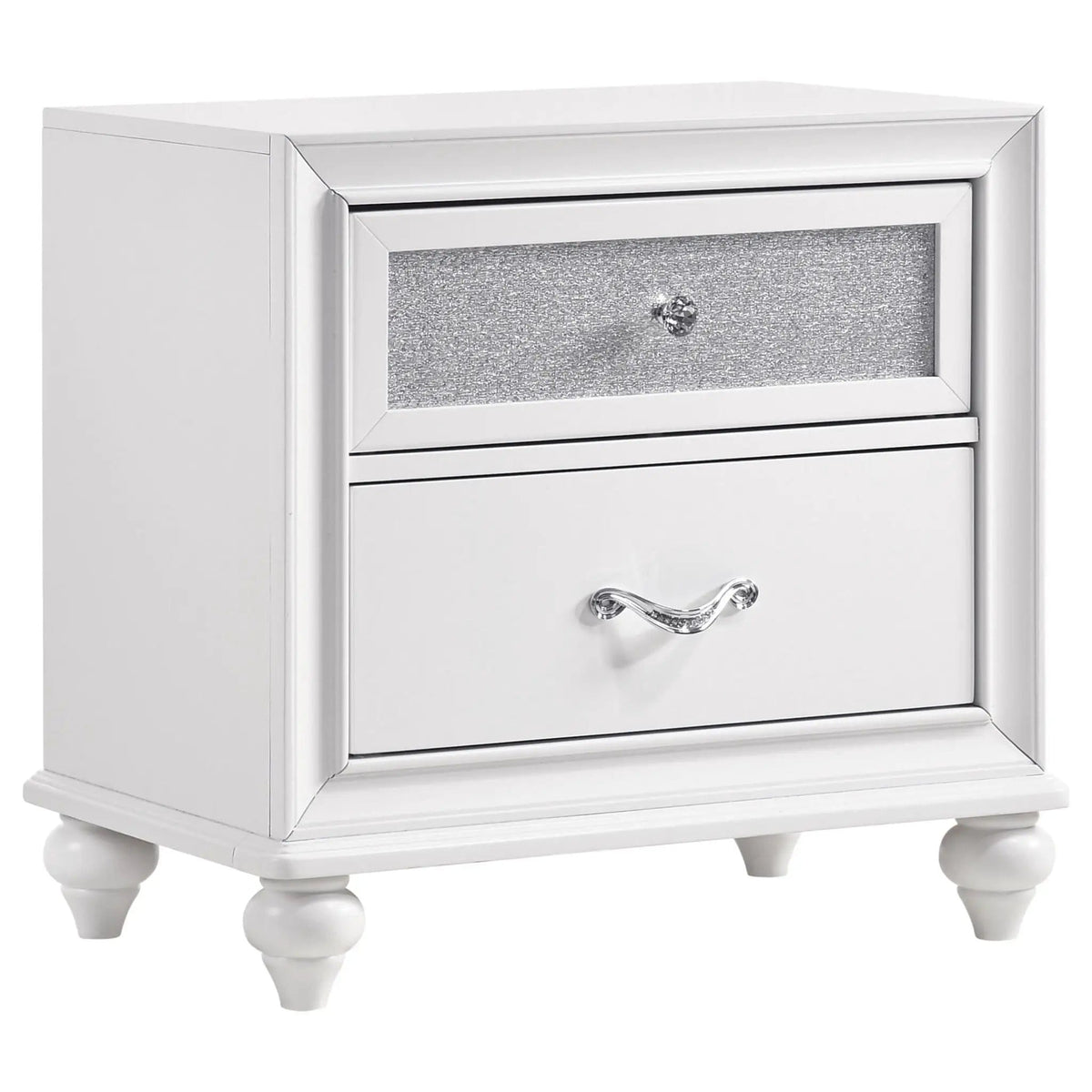 Barzini 2-drawer Nightstand | 25.25 x 16.5 x 25.25 in | Crystal | White