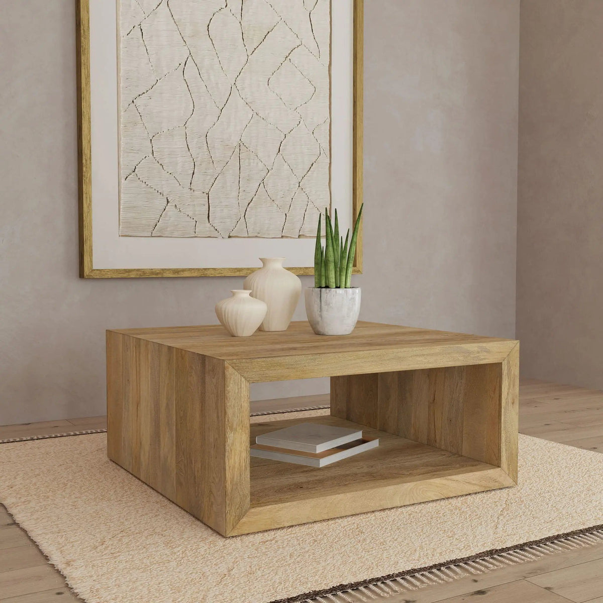 Benton Square Solid Mango Wood Coffee Table | 39 x 39 x 18 in | Mango Wood | Natural