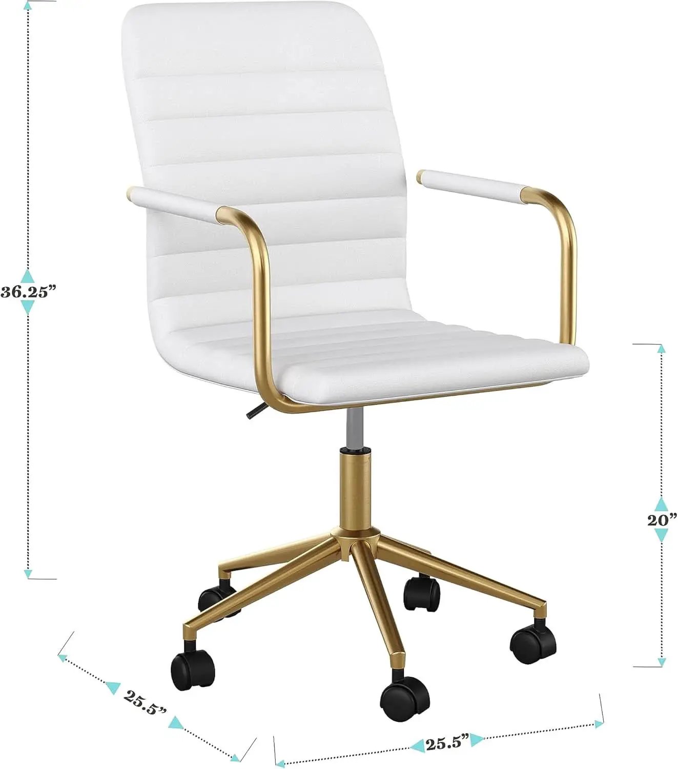 Taytum Swivel Task Chair White Faux Leather Brass Frame from PriceLows™