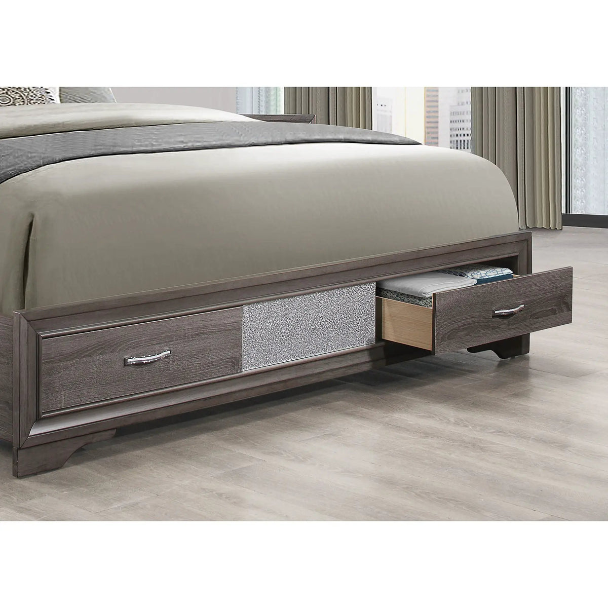Ryder Storage Bed | Sparkle Finish | Panel Headboard | Footboard Drawers
