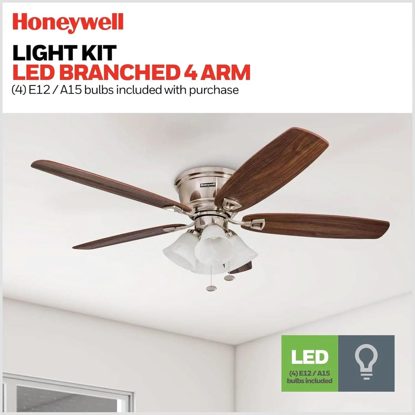 52 Inch Brushed Nickel LED Five Blade Ceiling Fan Light from PriceLows™
