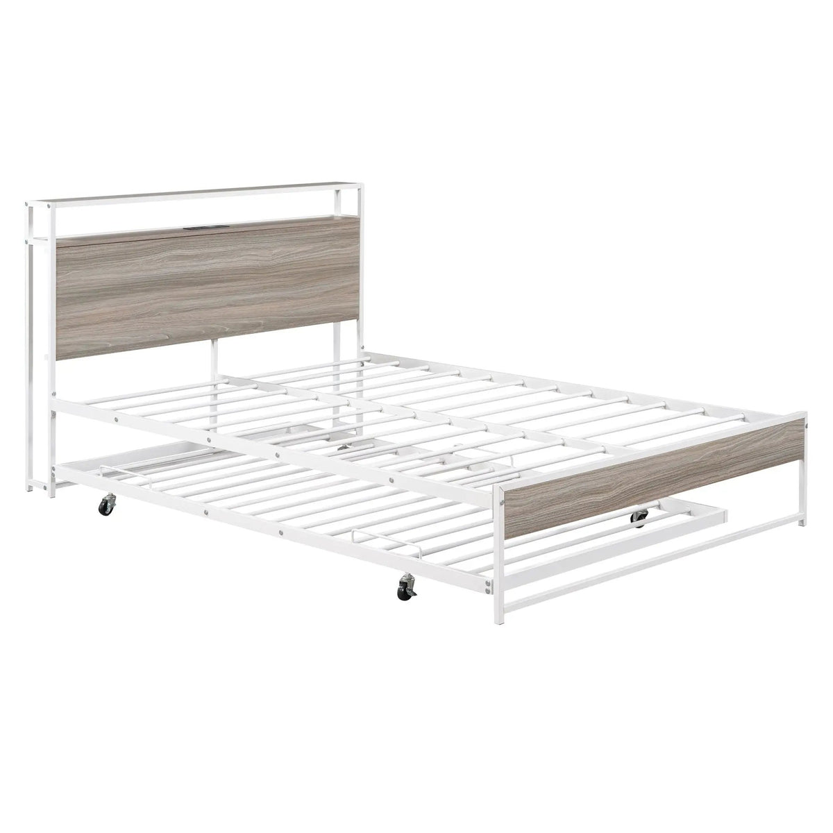 Platform Bed Frame With Trundle | USB Ports | Slat Support | Metal And Wood Build