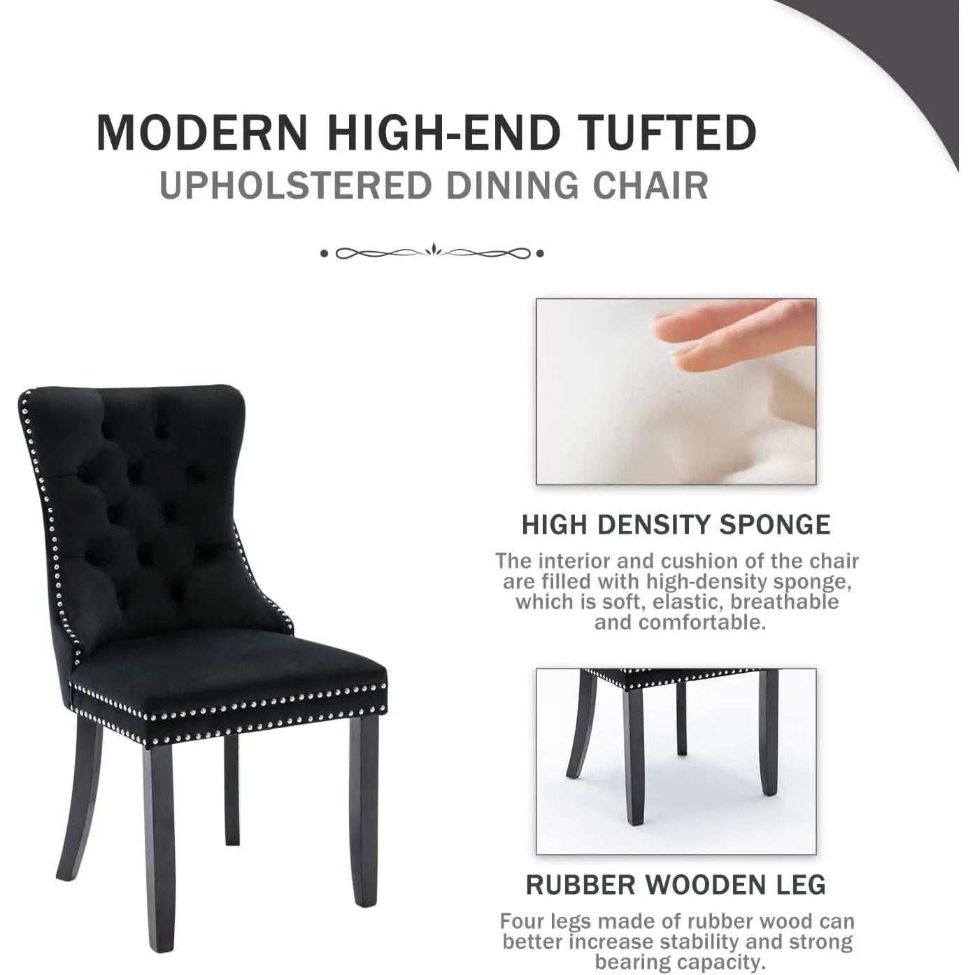 Black Velvet Dining Chair Set Of 6 With High Back Wingback from PriceLows™