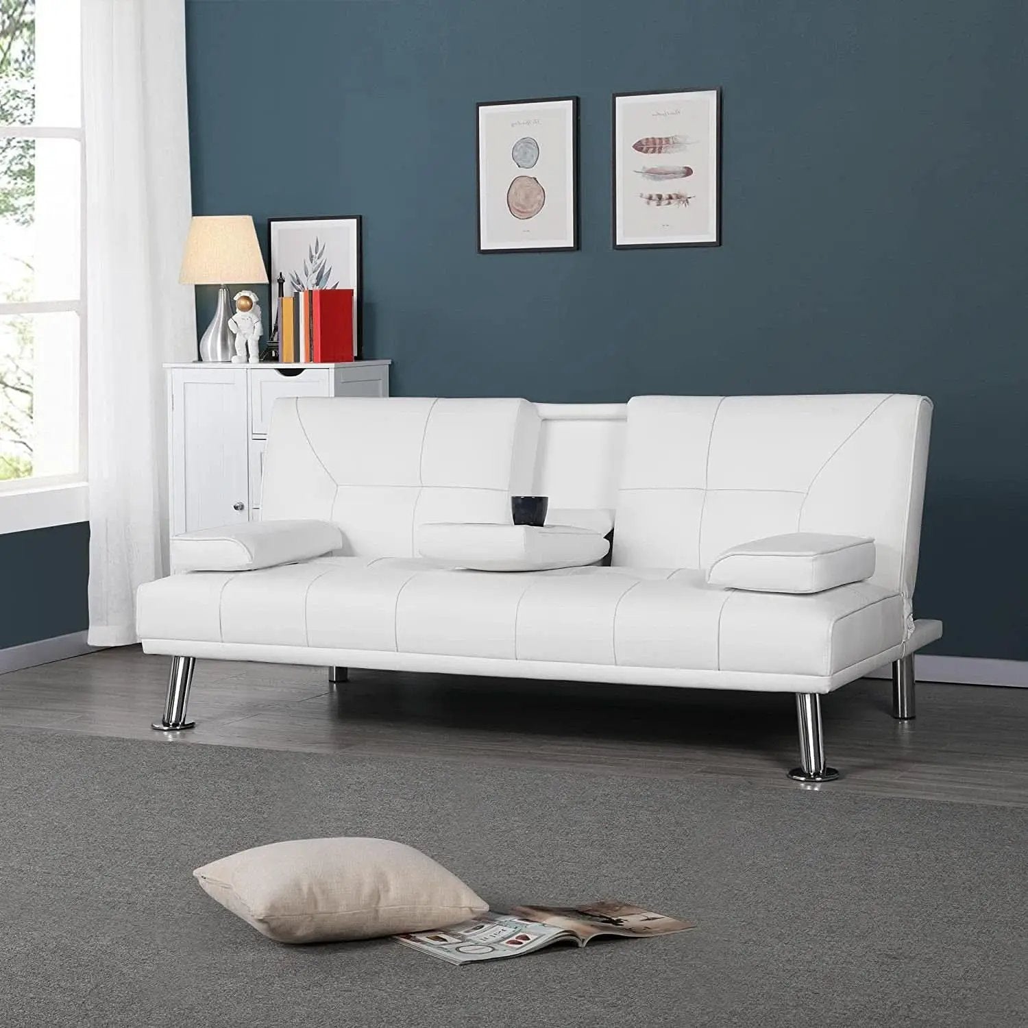 Convertible Sofa Bed With Cup Holders And Adjustable Back from PriceLows™