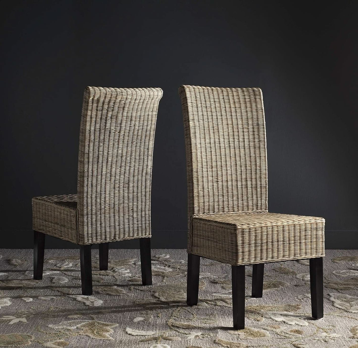 Grey Wicker Dining Chair 18 Inch Rattan Cotton Upholstery from PriceLows™