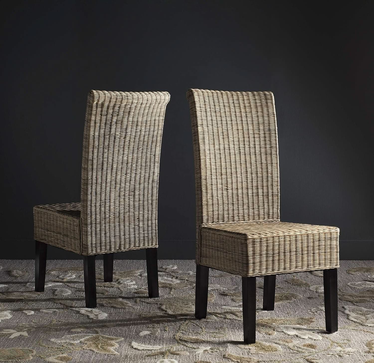 Grey Wicker Dining Chair 18 Inch Rattan Cotton Upholstery from PriceLows™