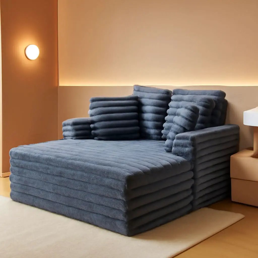 53 Inch Chaise Lounge Grey Sleeper Chair For Living Room from PriceLows™