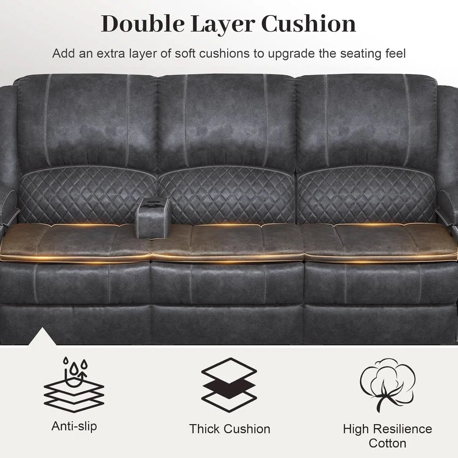 Grey 3 Seater Recliner Sofa Set With Removable Console For Living Room Comfort And Style from PriceLows™