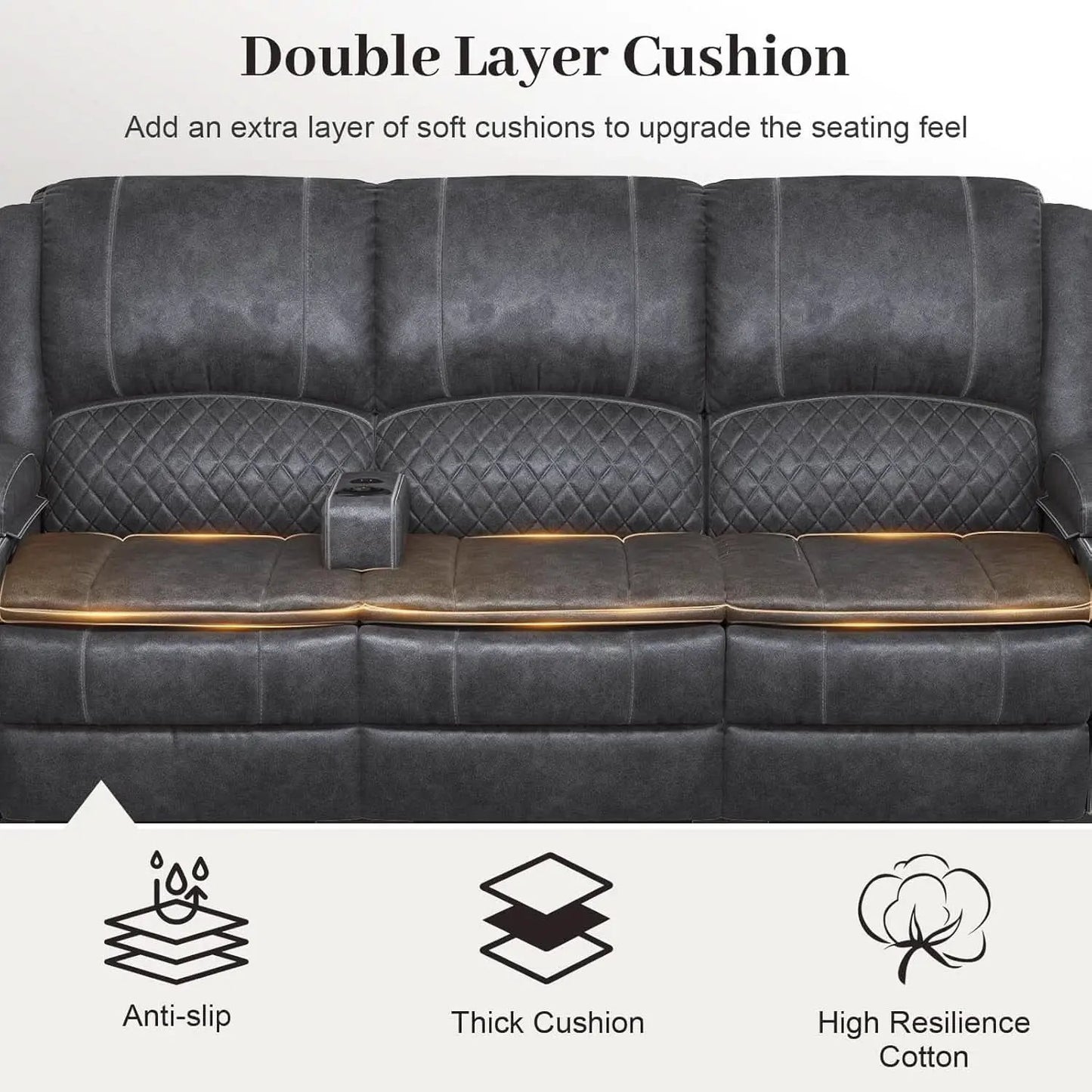 Grey Three Seater Manual Recliner Sofa Modern Living Room from PriceLows™
