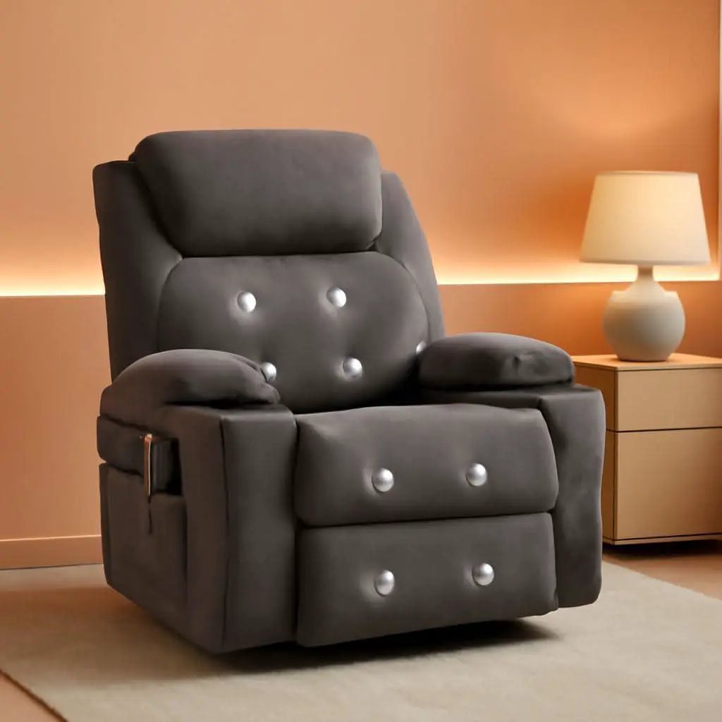 Gray Massaging Recliner With Cupholders Extendable Footrest from PriceLows™
