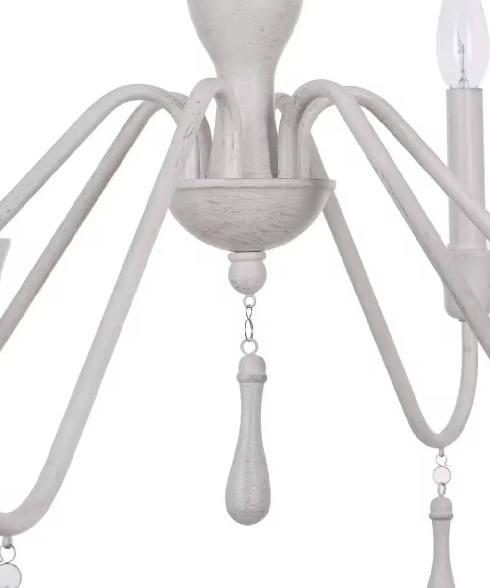 Chandelier | 6 Light Beaded | Distressed White | 26 Inch Width