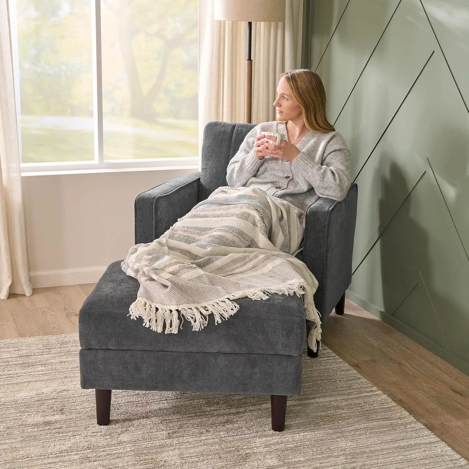 Iron Gray Chenille Reinforced Storage Ottoman Tray from PriceLows™