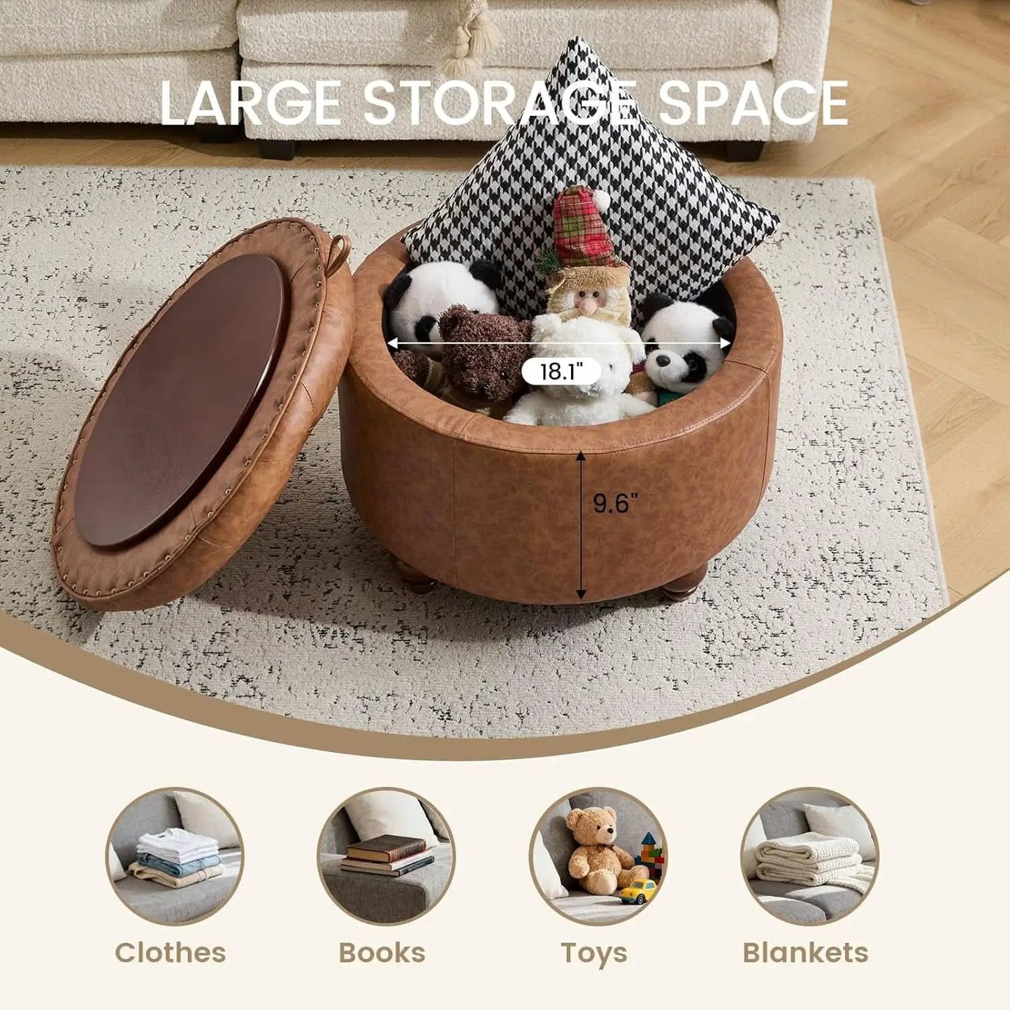 Twenty FourInch Round PU Leatherette Storage Ottoman from PriceLows™