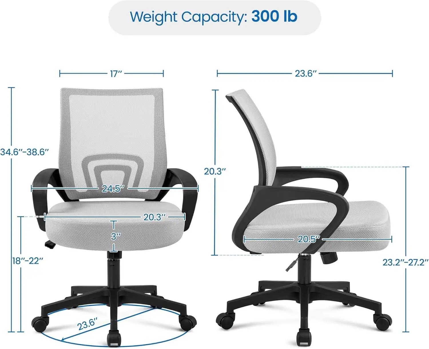 Two Pack Ergonomic Mesh Office Chairs With Lumbar Support And Adjustable Height Swivel Rolling Task Chairs Grey from PriceLows™