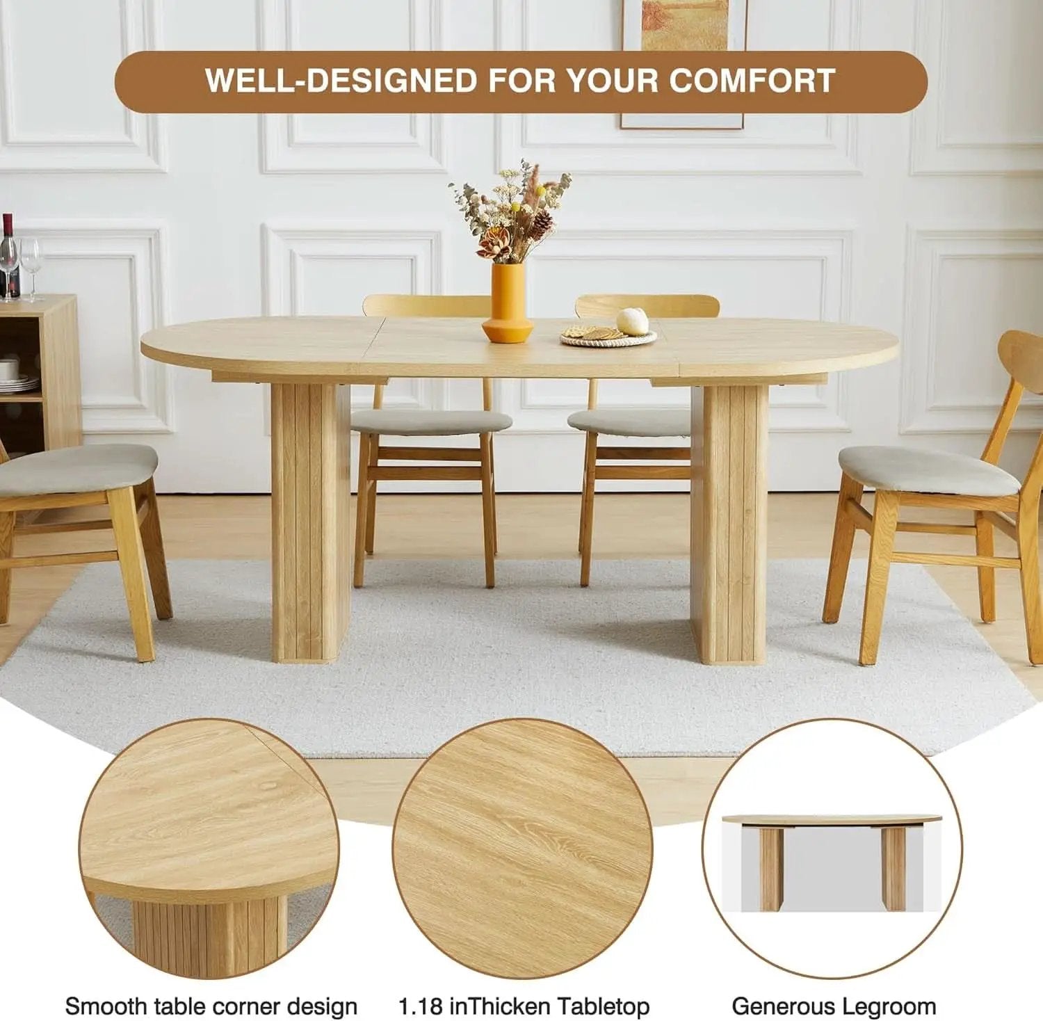 70.8 Inch Natural Dining Table For Kitchen And Dining Room from PriceLows™