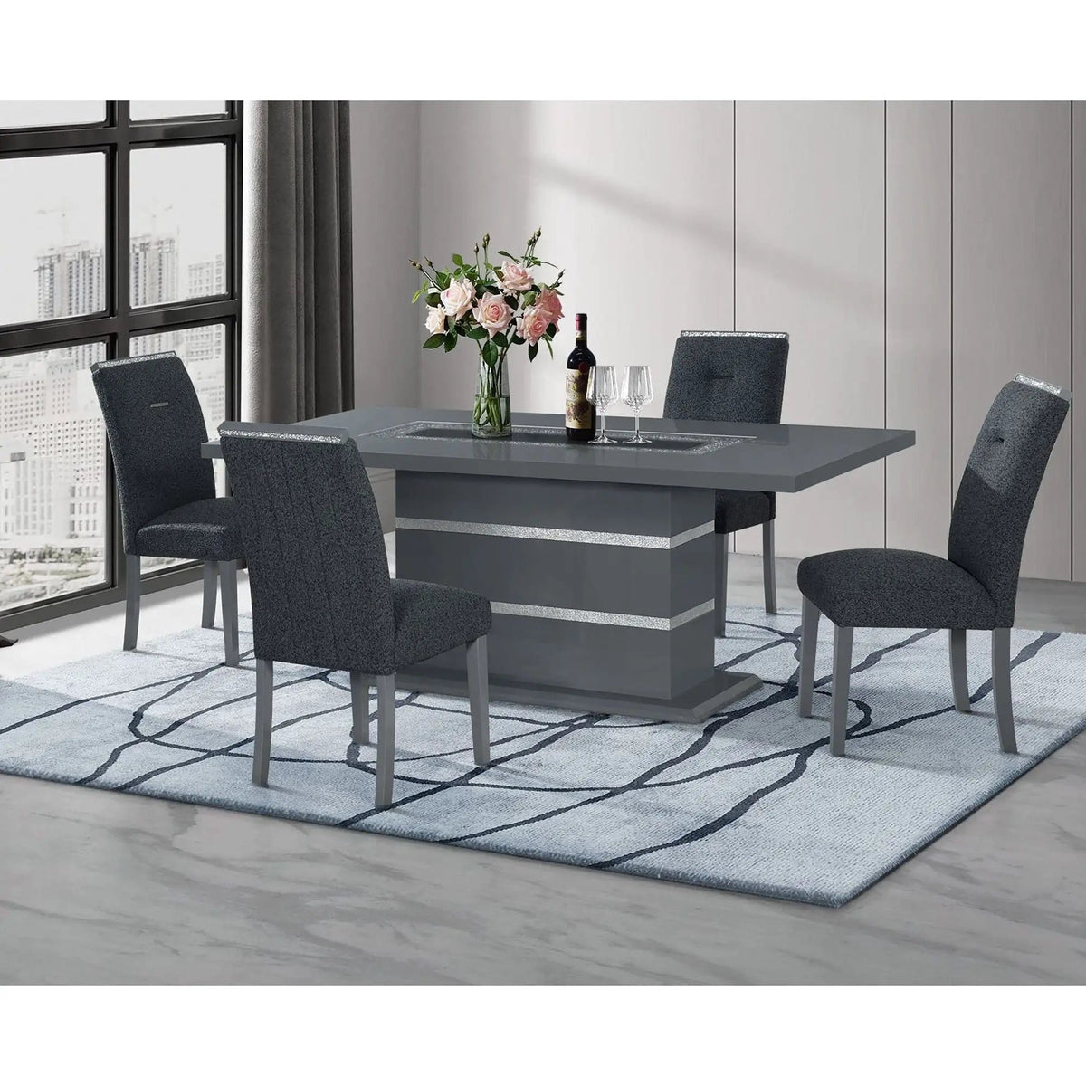 Ariya Dining Table And Chair Set | 5 Piece Dining Room Set | Glass & Acrylic | Dining Room