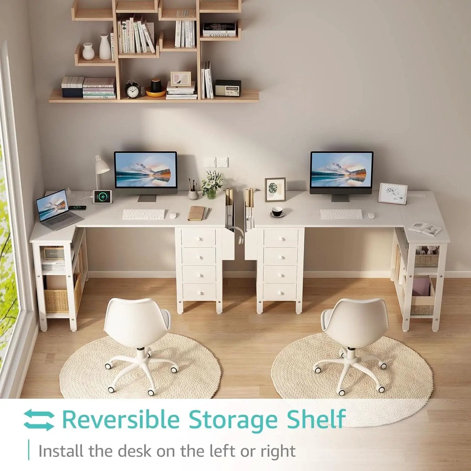 White 47 Inch L Shaped Corner Desk With Reversible Storage from PriceLows™