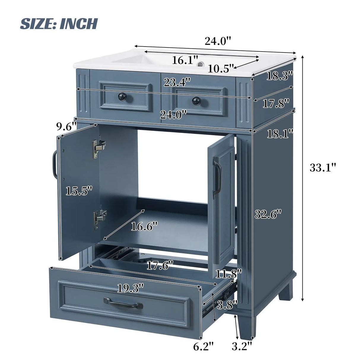 29 Inch Bathroom Vanity | Rubberwood Frame | Ceramic Sink | Soft Closing Doors