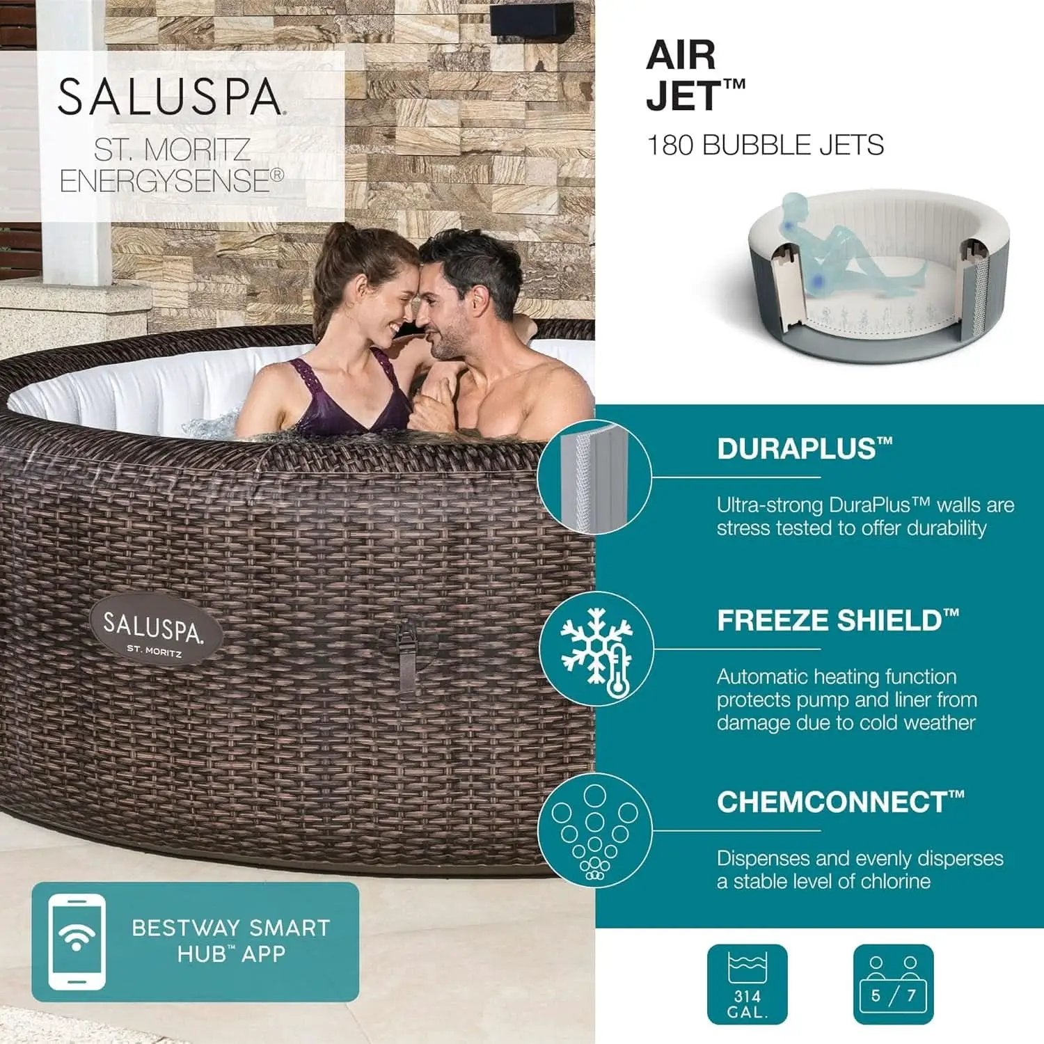 SaluSpa St Moritz Inflatable Hot Tub 7 Person 180 Jets from PriceLows™