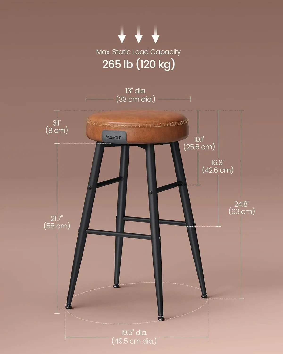 EKHO Backless Counter Height Bar Stools Set Of 2 24.8 Inch Tall Caramel Brown from PriceLows™