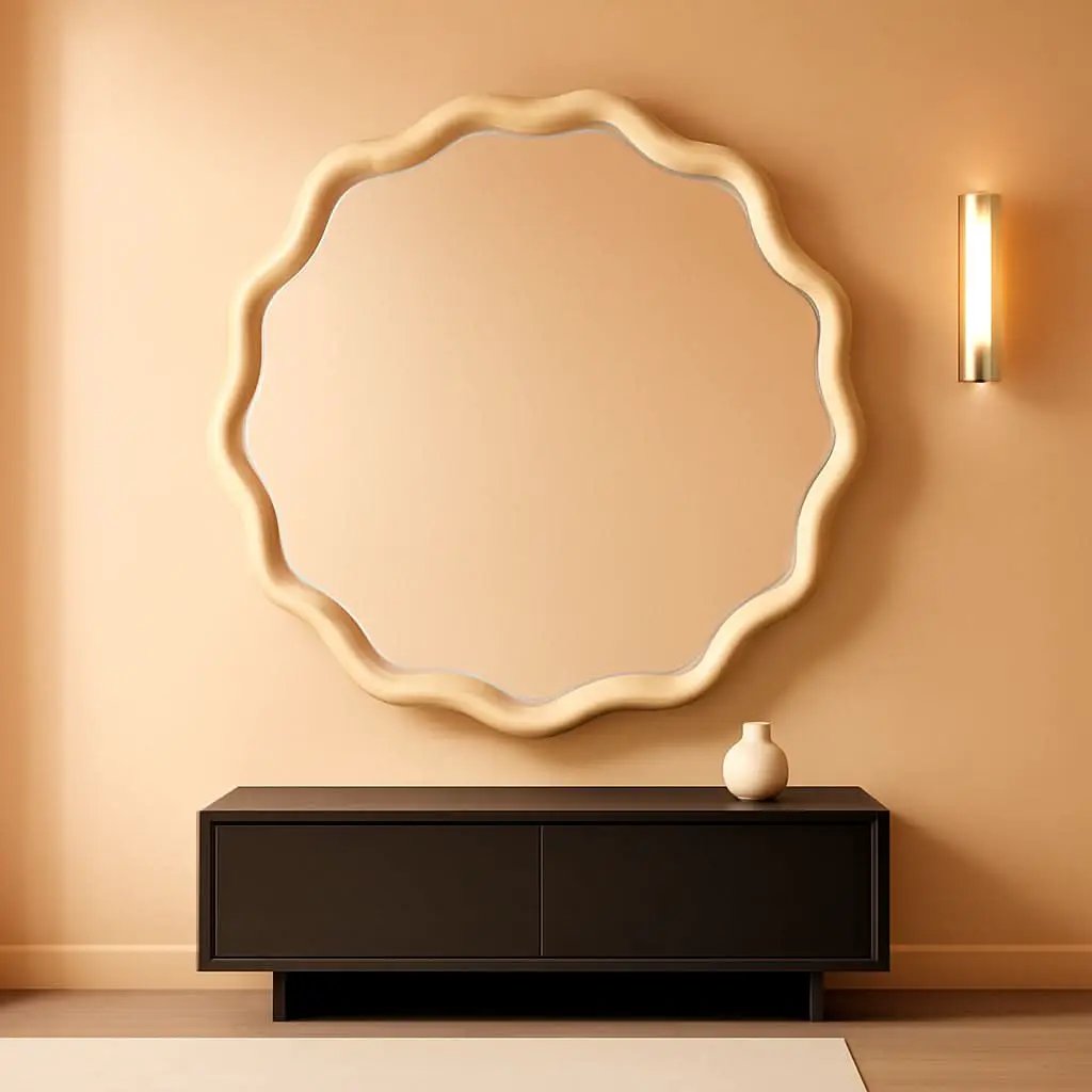 Round Wood Wall Mirror 24 Inch Shatterproof Glass Mounted from PriceLows™