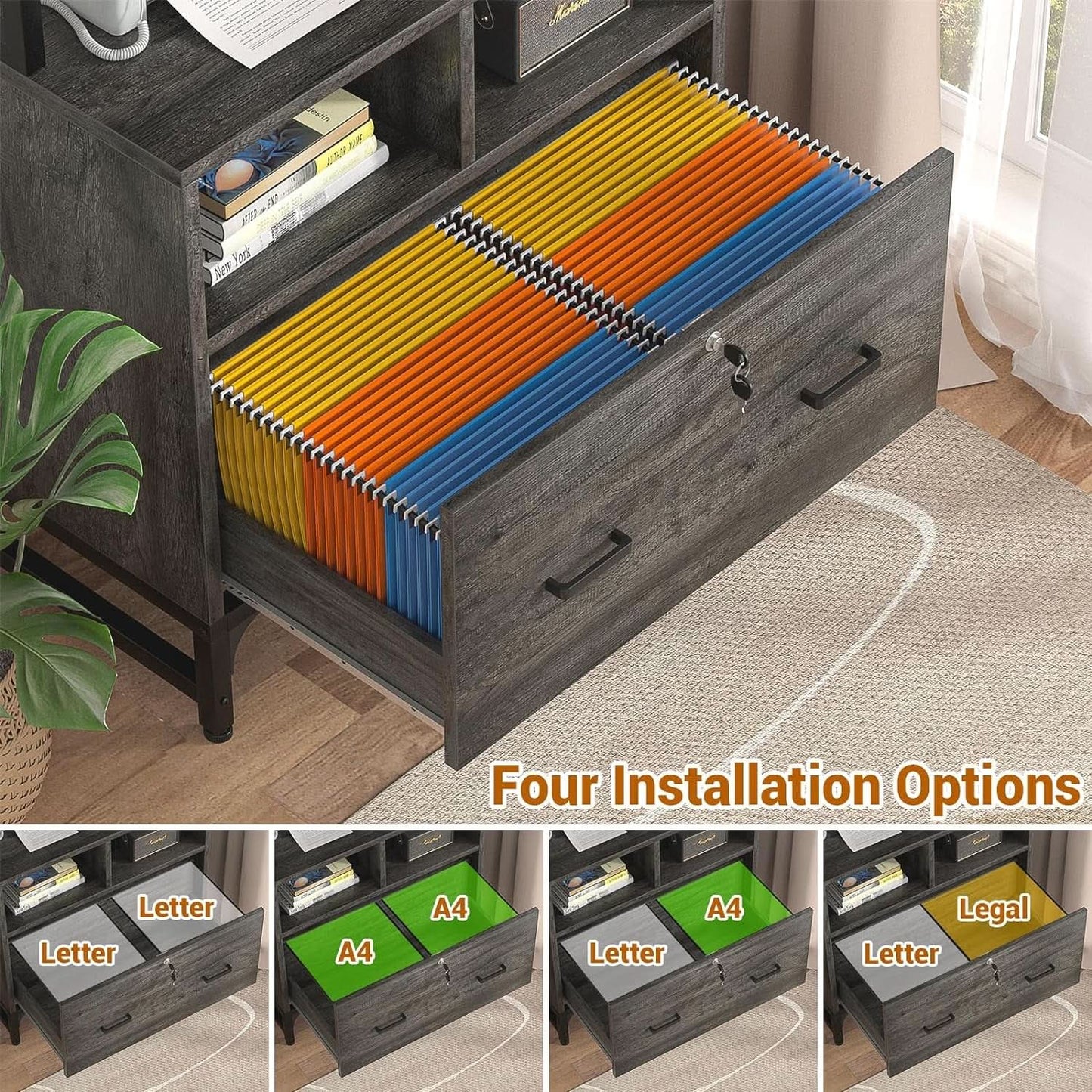 Grey File Cabinet With Charging Station And Locking Drawer from PriceLows™