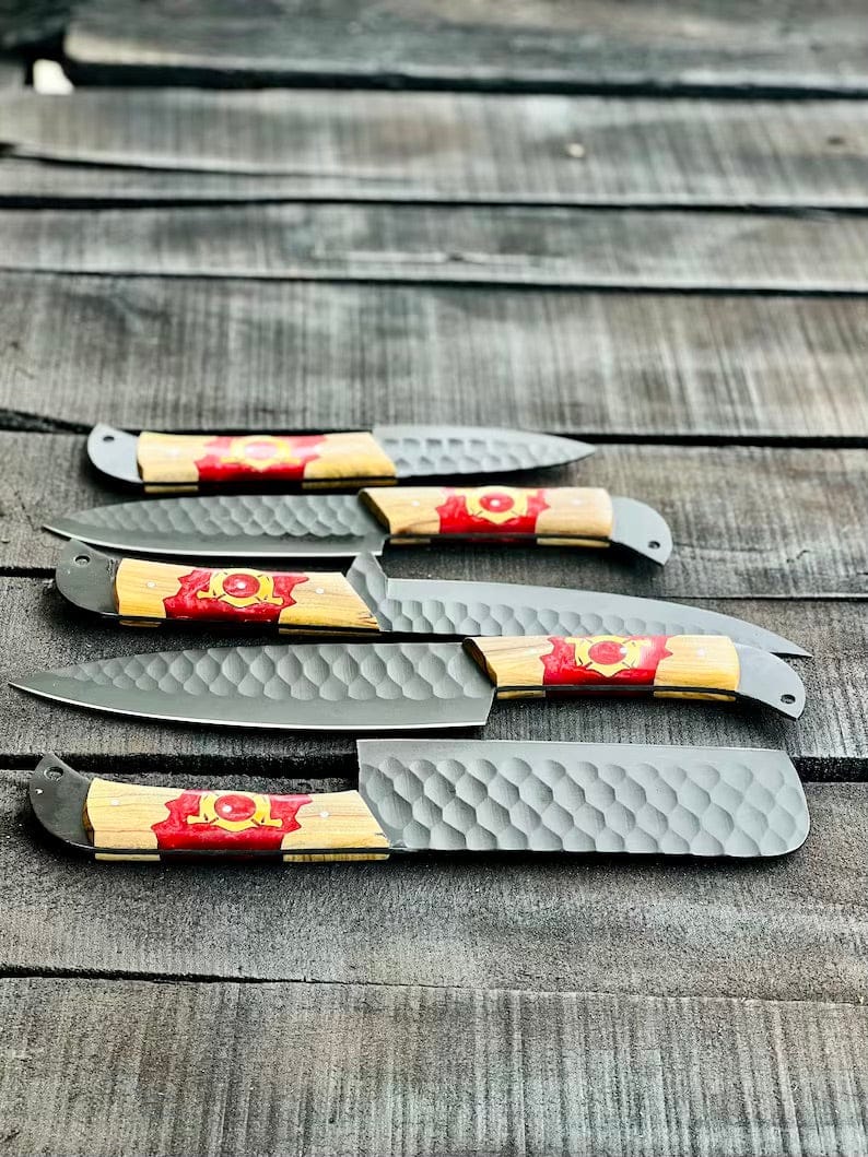 Stainless Steel Knife Set - 13" Forged Blades with Olivewood & Epoxy Resin Handles | 13 Inch | Stainless Steel | Kitchen knives set