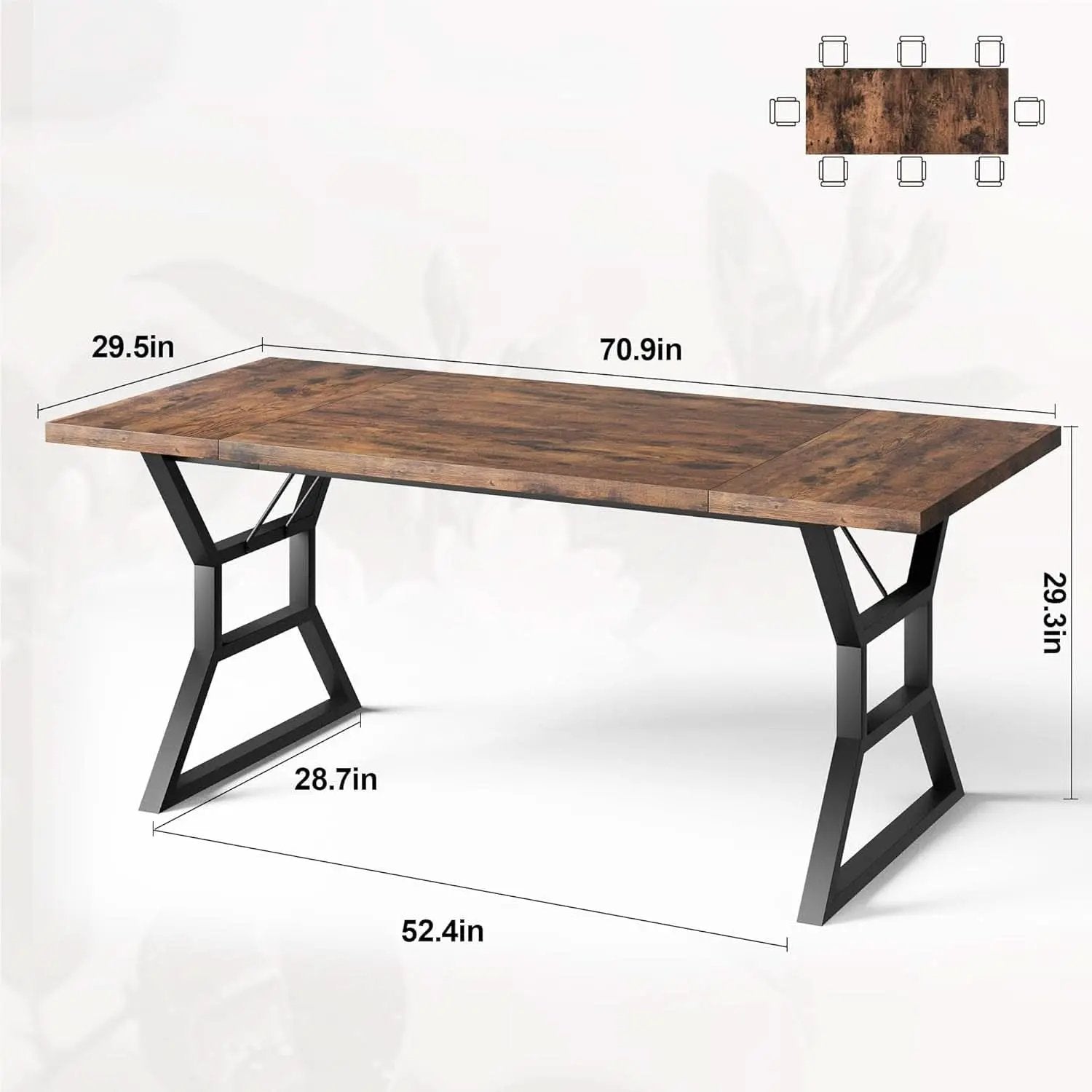 70.9 Inch Farmhouse Dining Table With X Shaped Metal Legs from PriceLows™