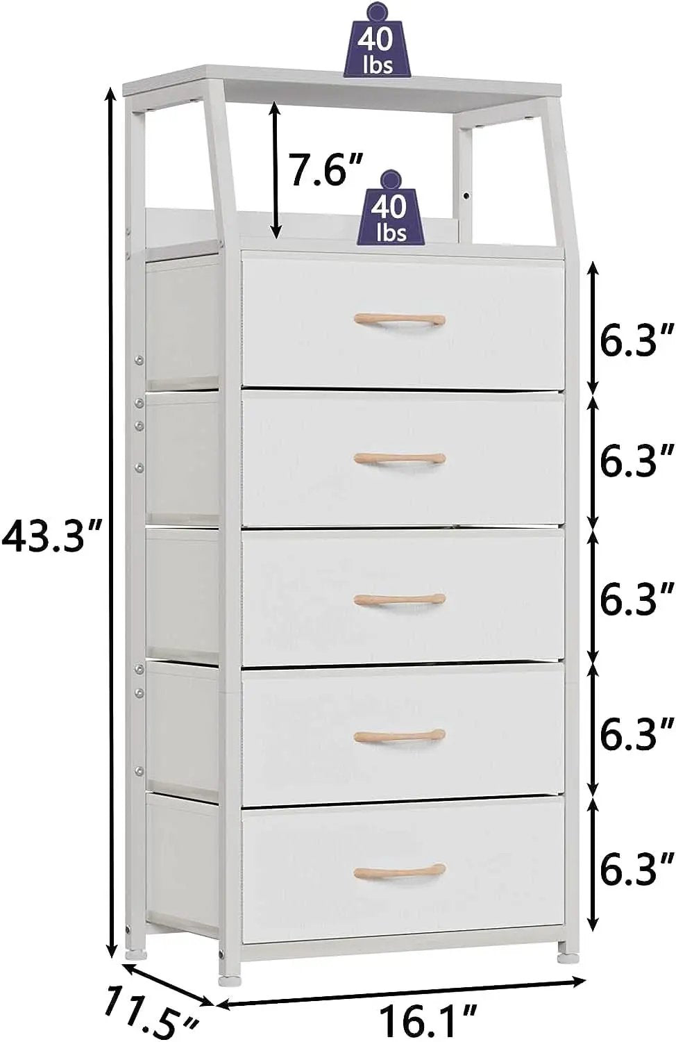 White Dresser With 5 Drawers And Wood Top Bedroom Storage from PriceLows™