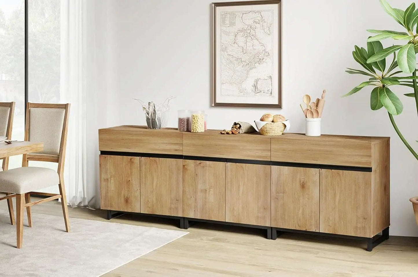 Oak 3 In 1 Modern Sideboard With Adjustable Shelf Unit from PriceLows™
