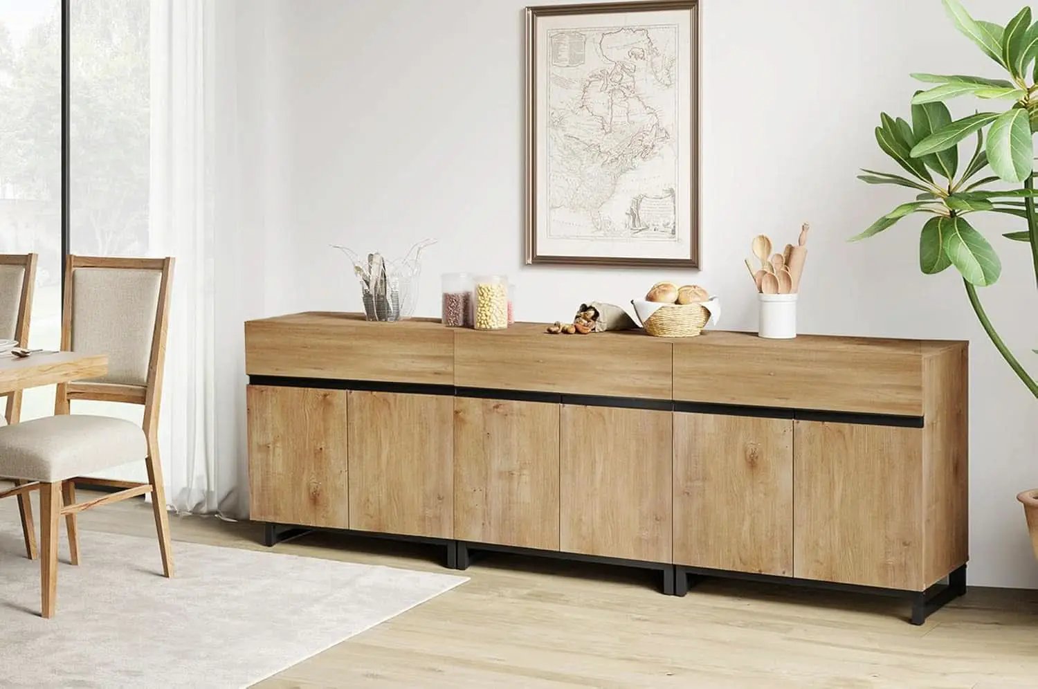 Oak 3 In 1 Modern Sideboard With Adjustable Shelf Unit from PriceLows™