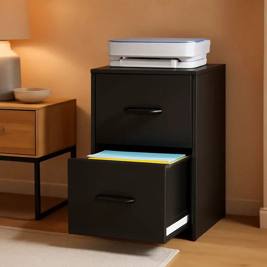 Vertical File Cabinet | Two Drawer Locking | Steel Construction Letter Size | Black