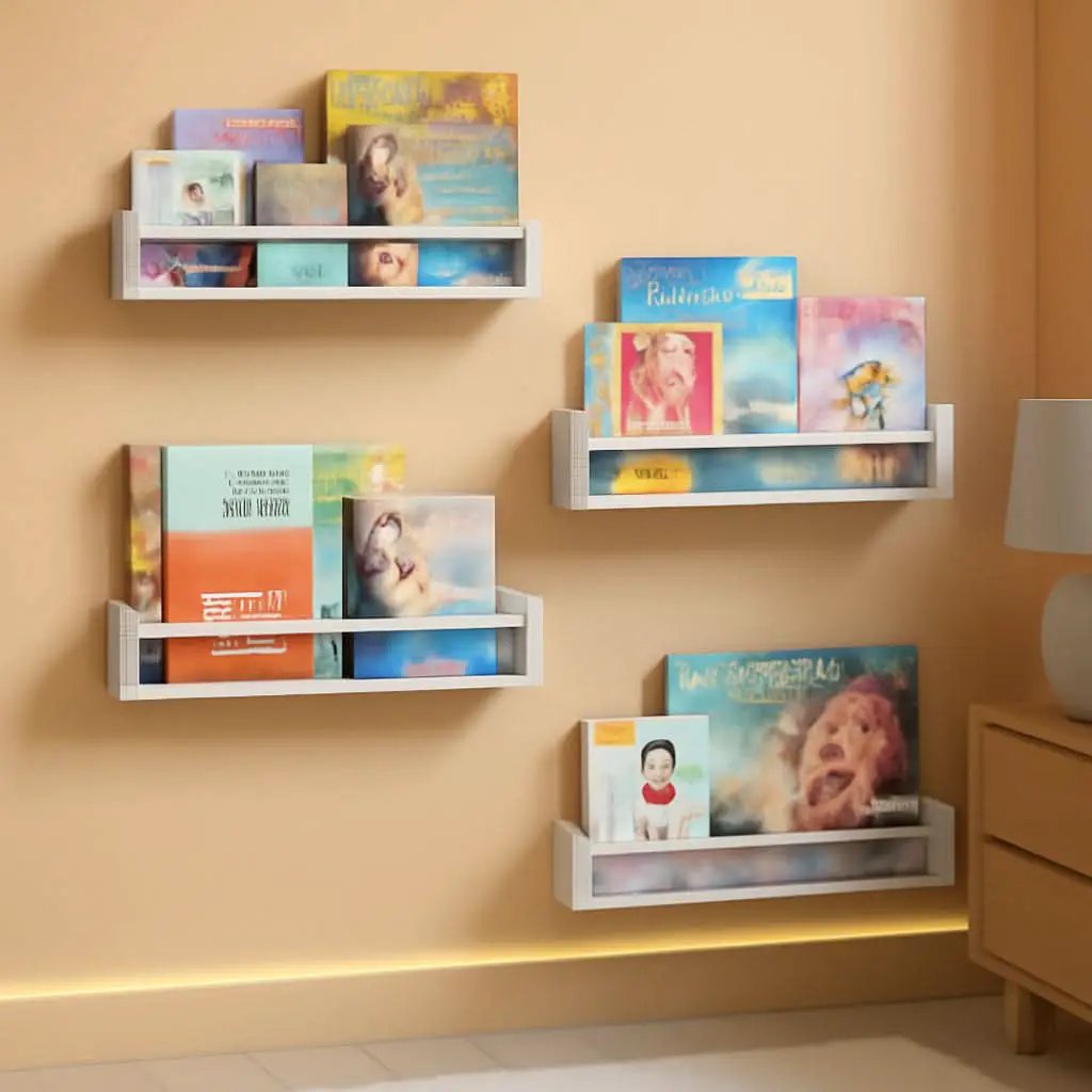 Floating Nursery Wall Shelves Set of 4 White Bookshelves from PriceLows™