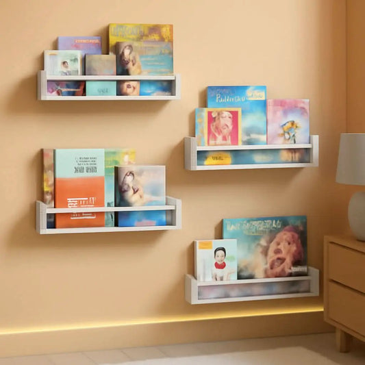 Floating Nursery Wall Shelves Set of 4 White Bookshelves from PriceLows™
