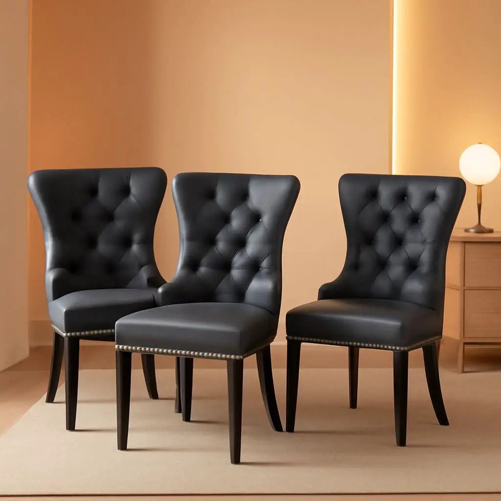 Leather Dining Chairs Set Of 4 Wingback Upholstered With Nailhead Trim Black from PriceLows™