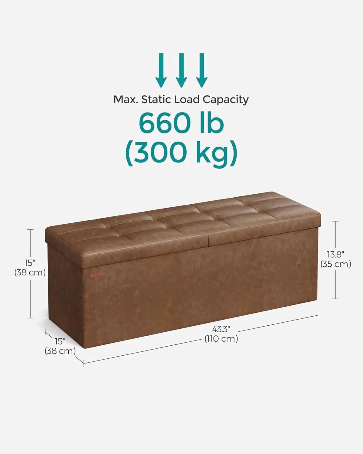 43 Inch Premium Synthetic Leather Ottoman Bench With Lid from PriceLows™