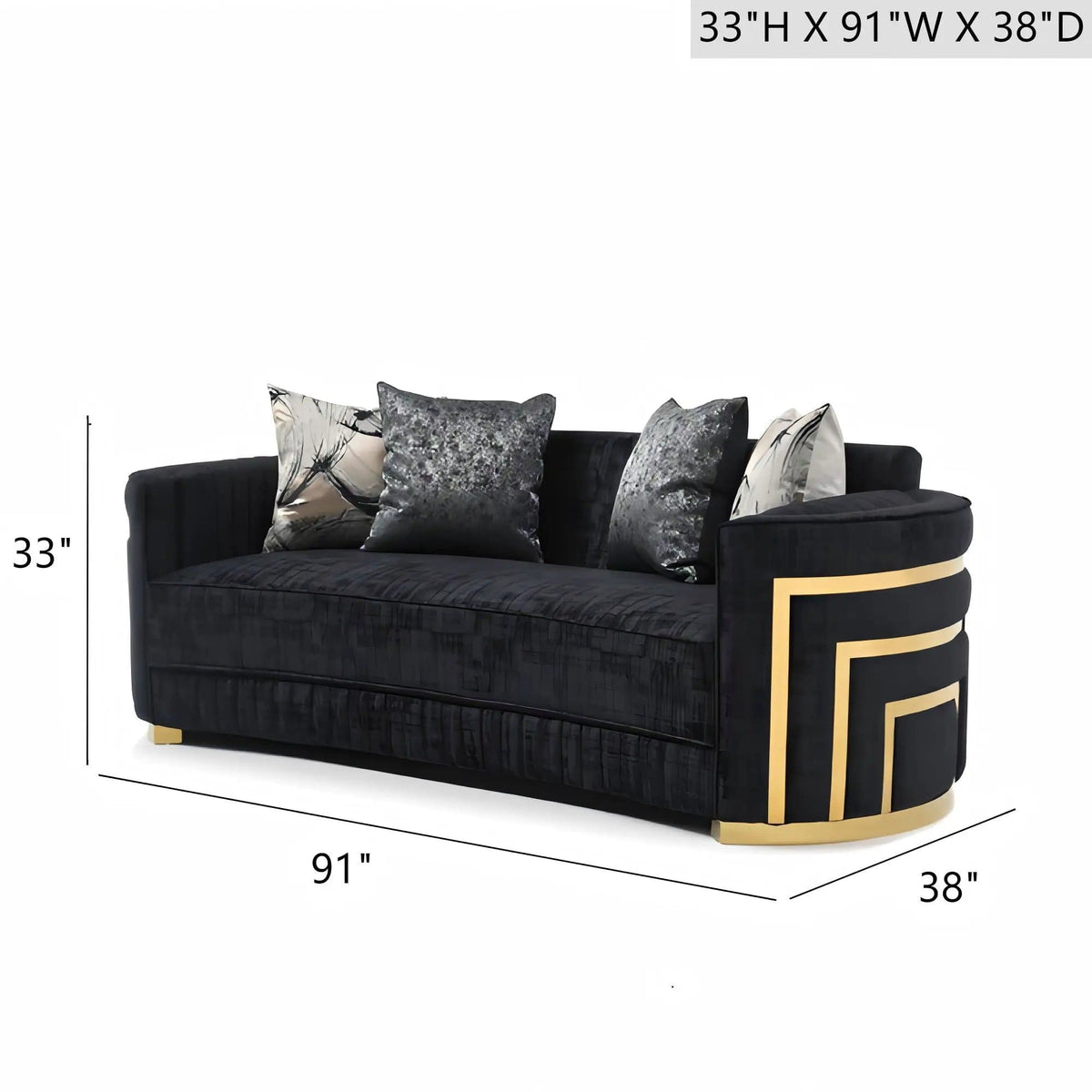 Soledad Sofa With Upholstery And Hued Accents | 91 x 38 x 33 in | Living Room Furniture | Black