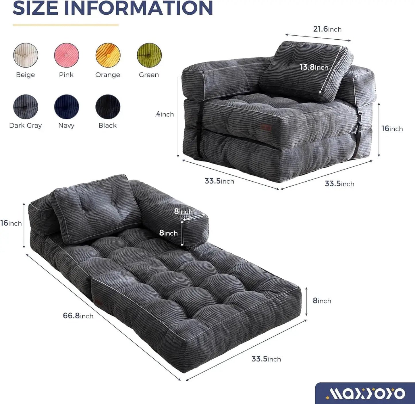 L Shaped Folding Sofa Bed Grey Convertible Sleeper Sofa from PriceLows™
