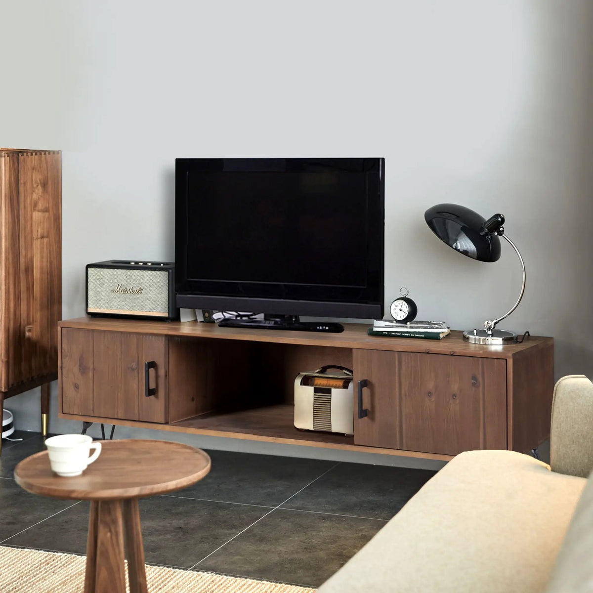 Industrial TV Stand | Reclaimed Wood Media Console | Storage Cabinets | Natural Finish