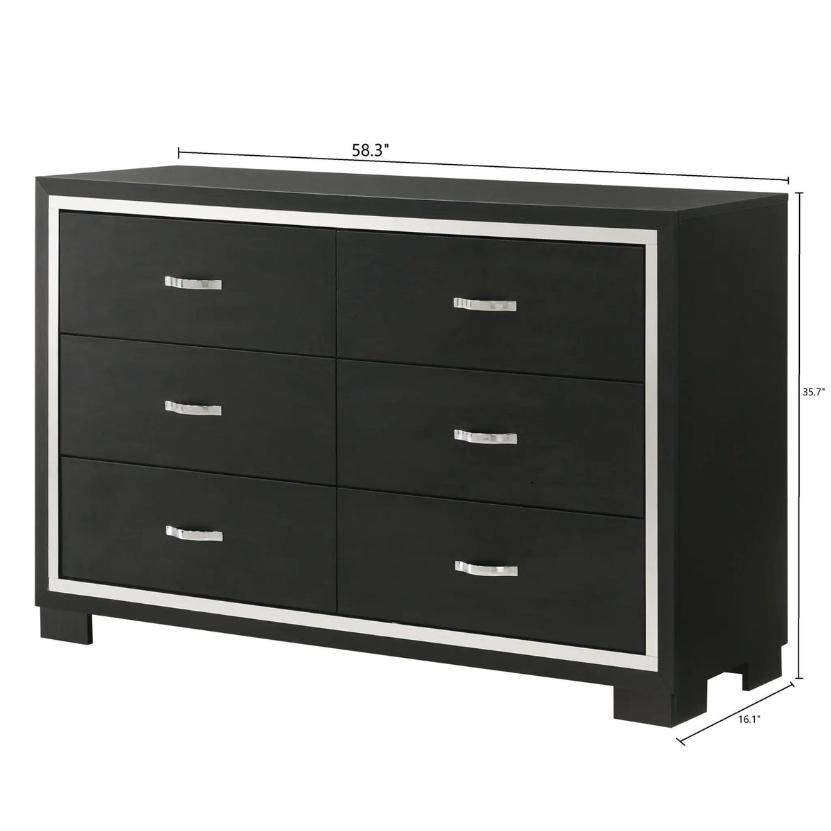 6 Drawer Dresser With Handles Bedroom Furniture - | 58.4 x 16.1 x 35.7 in | Metal & Wood | Black