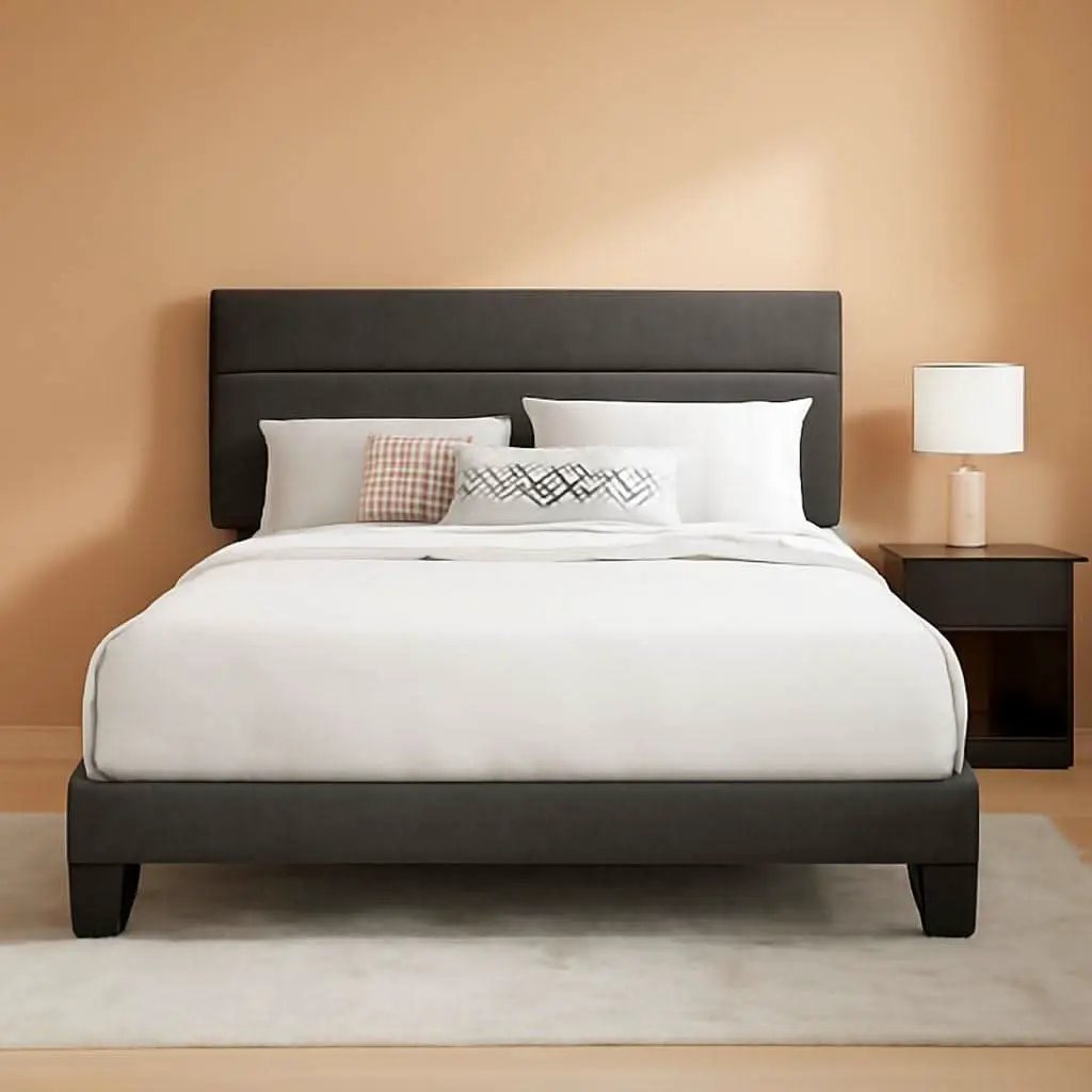 Full Size Upholstered Bed Frame With Grey Headboard from PriceLows™