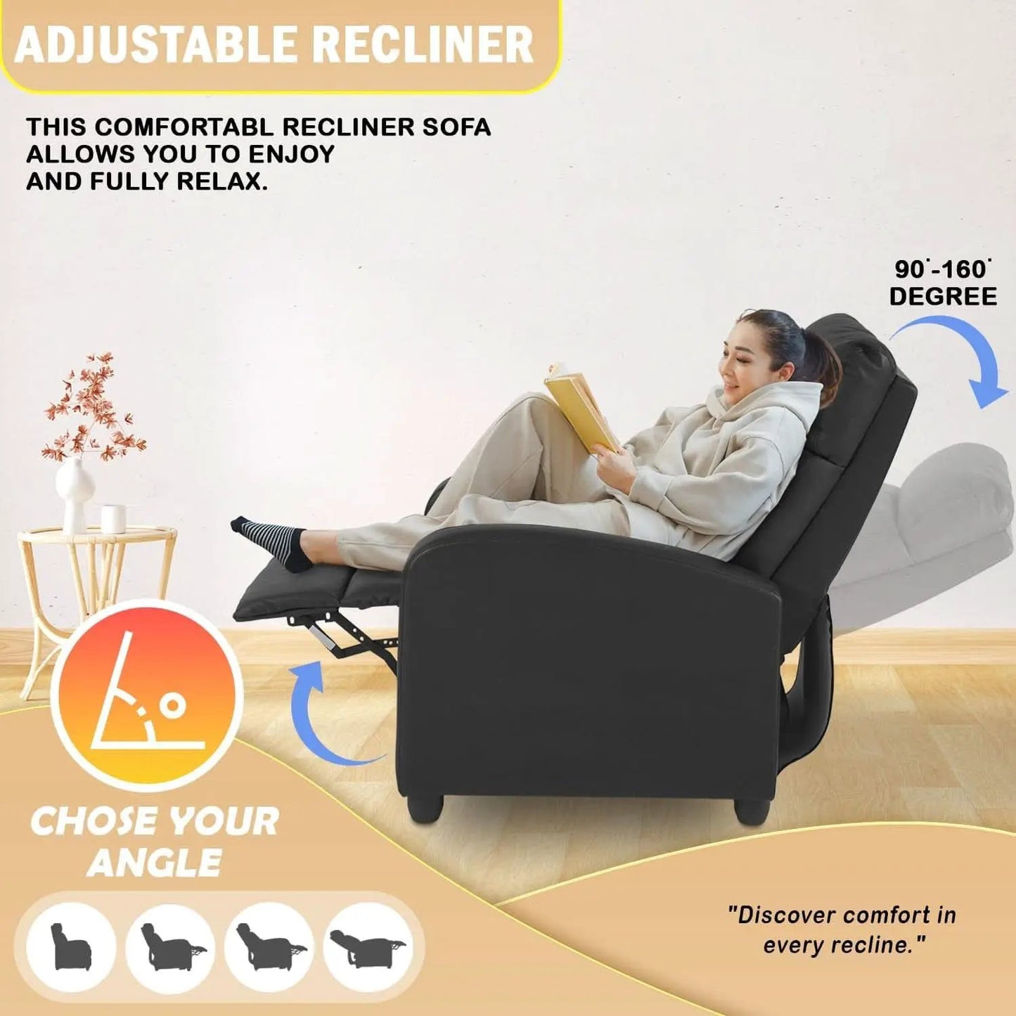Black Leather Recliner Chair With Lumbar Support For Living Room from PriceLows™