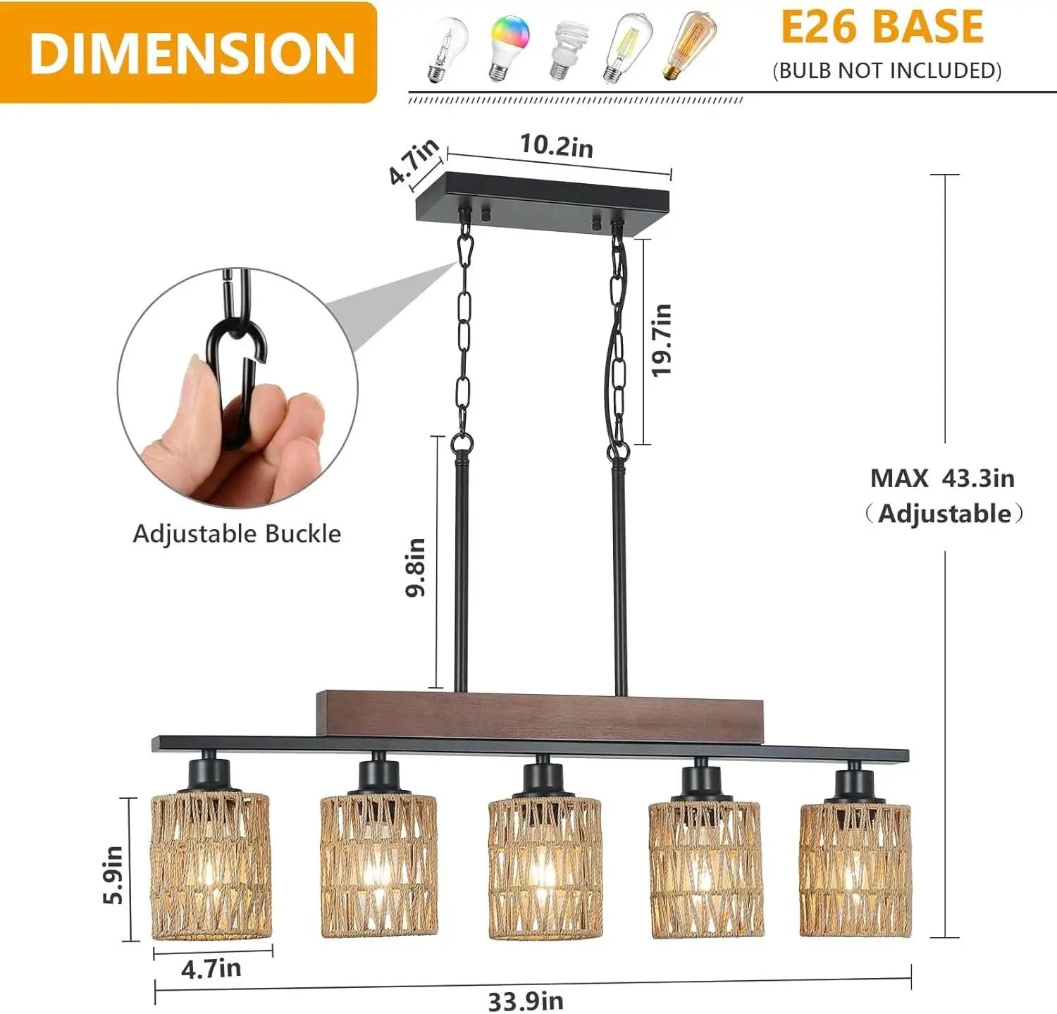 Rattan Farmhouse 5 Light Linear Chandelier Black Lighting from PriceLows™