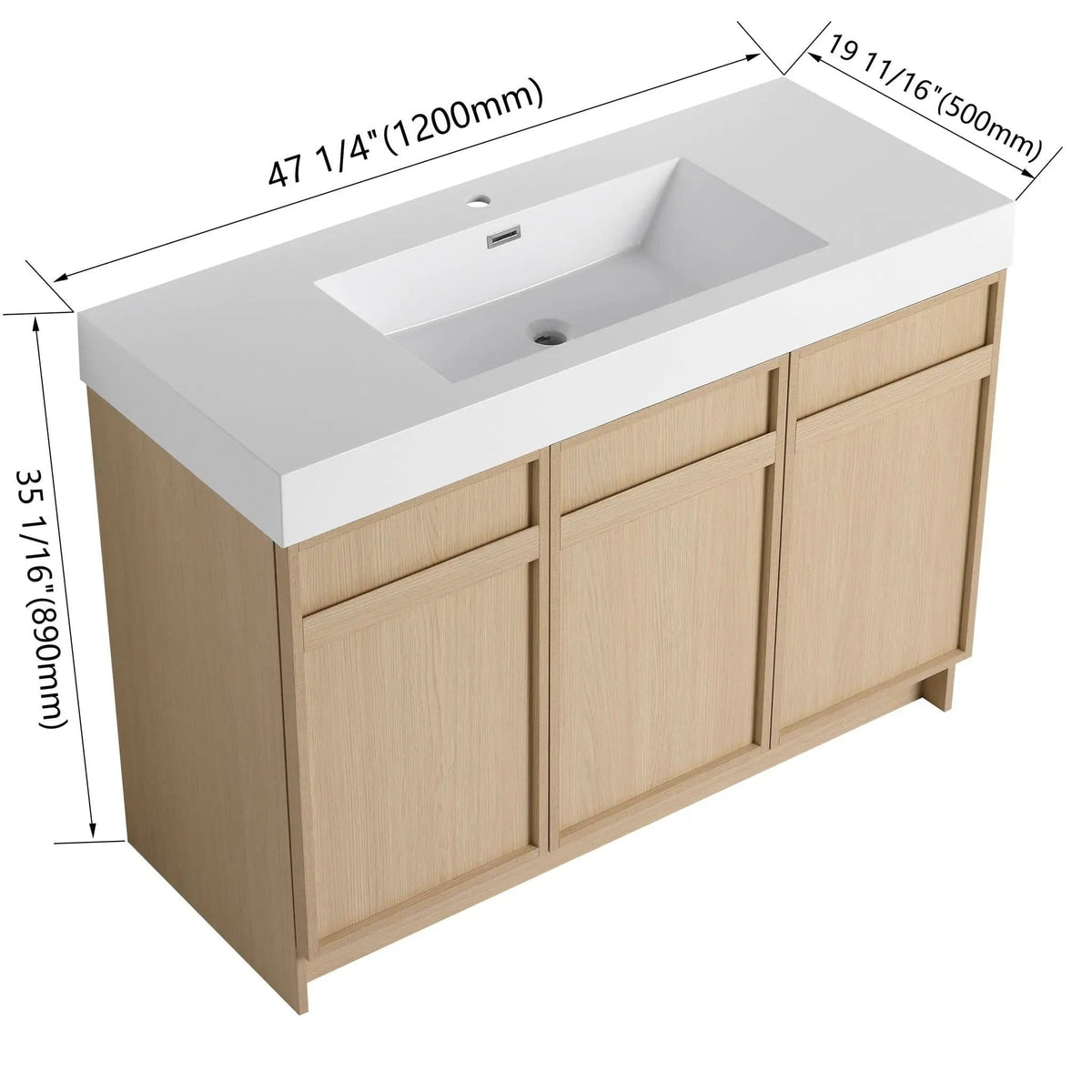 Freestanding Bathroom Vanity With Resin Sink & Soft Close Cabinet Doors | 3 Pieces | Stainless Steel & Plywood | Bathroom